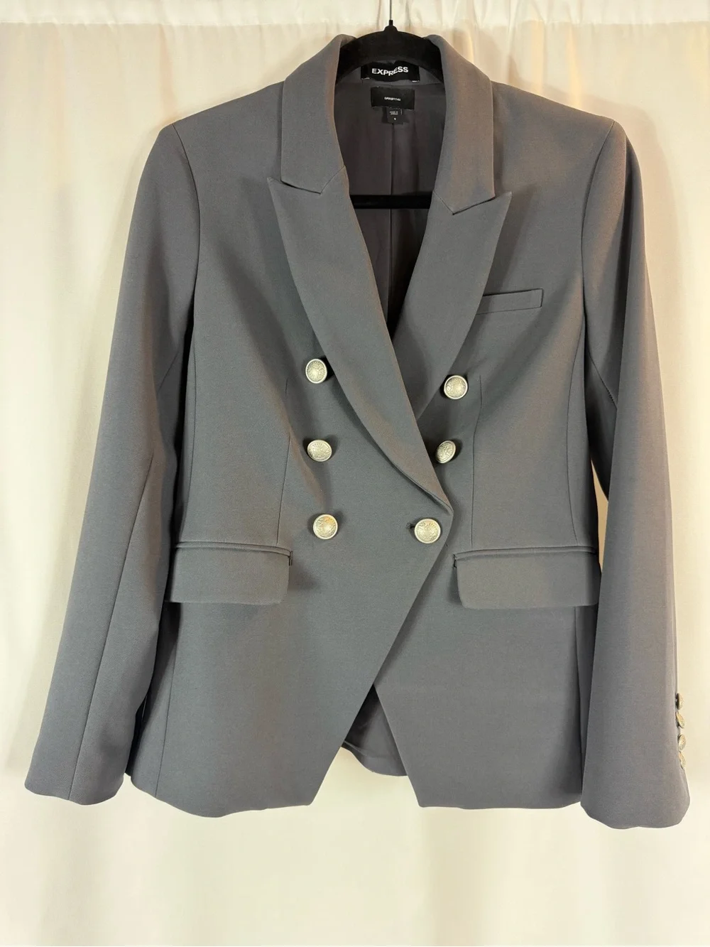 Express Women's Double-Breasted Blazer in Gray with Decorative Buttons size: S - Picture 1 of 14